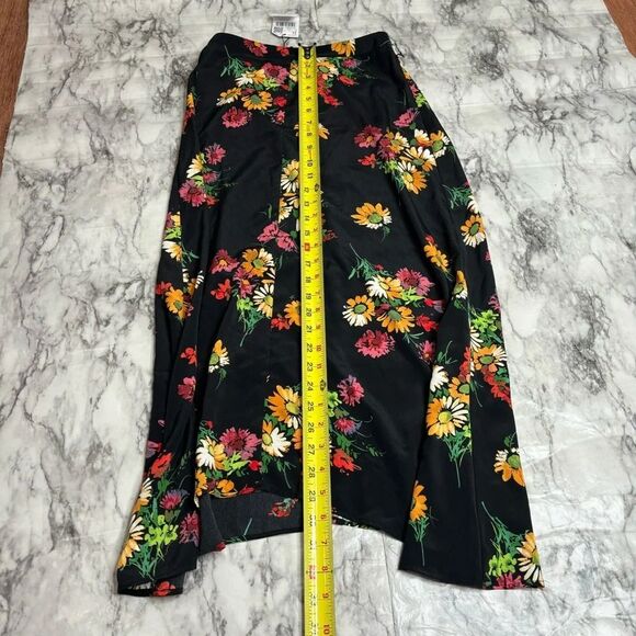 MANGO MNG Floral Print Black Yellow Midi skirt with Belt size 2 NWT New - Picture 5 of 9